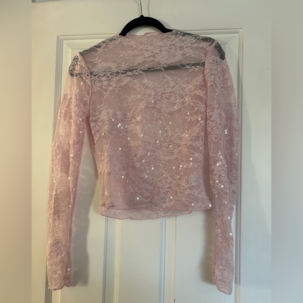 Wild Fable Pink Long Sleeve Lace Sequin Top - Picture 4 of 8